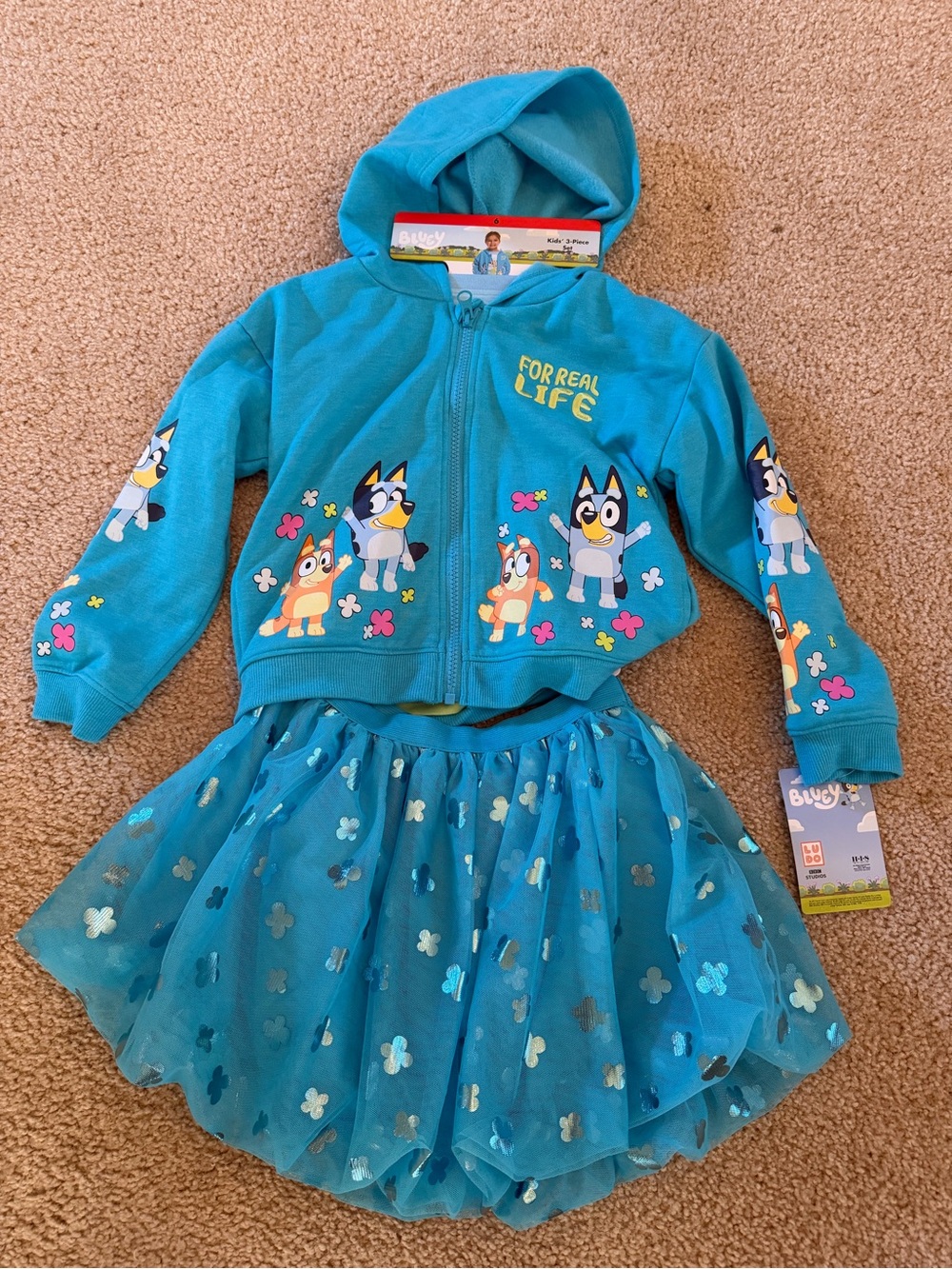 Bluey Girls Blue Hoodie & Tulle Skirt Set in Teal Blue